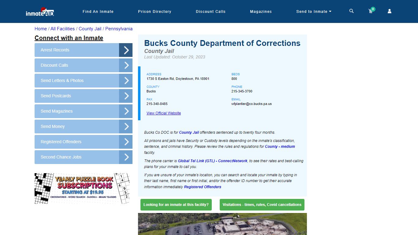 Bucks County Department of Corrections - Inmate Locator - Doylestown, PA