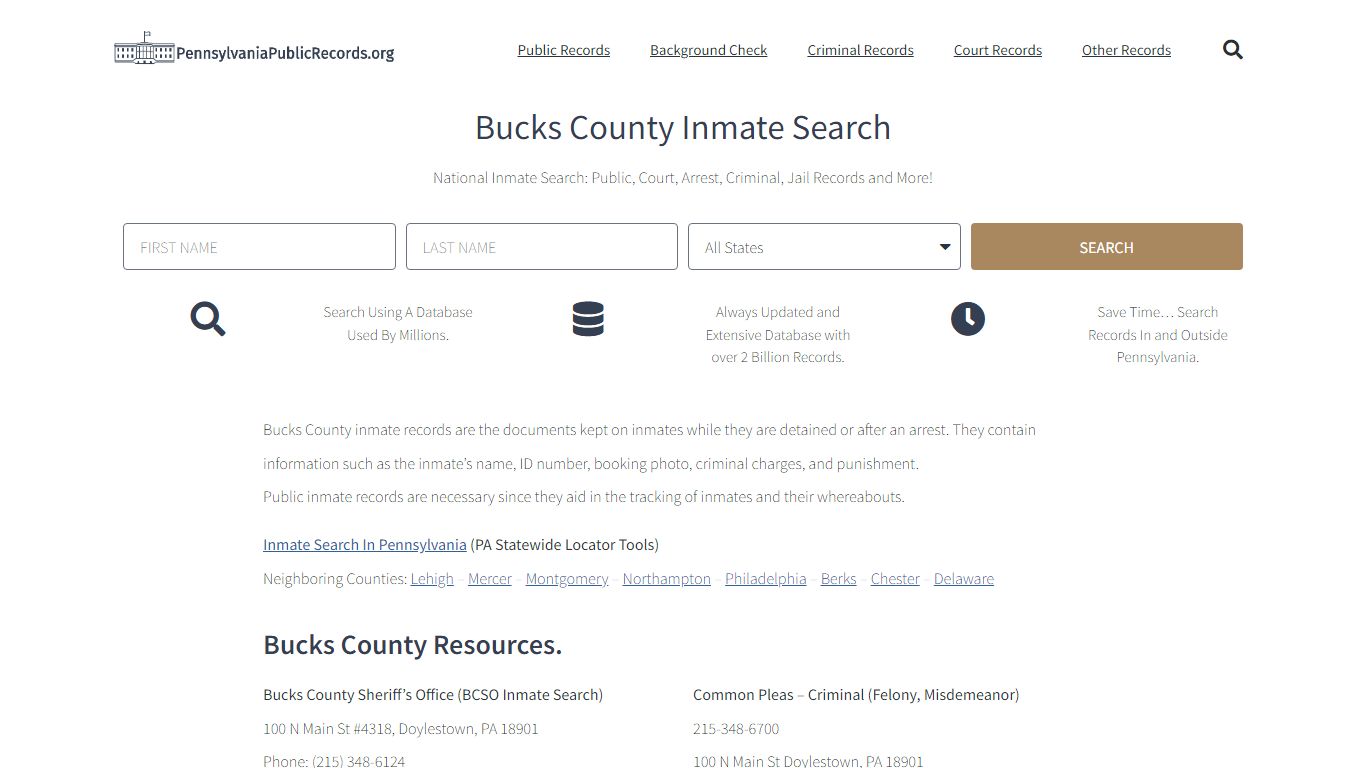 Bucks County Inmate Search - BCSO Current & Past Jail Records